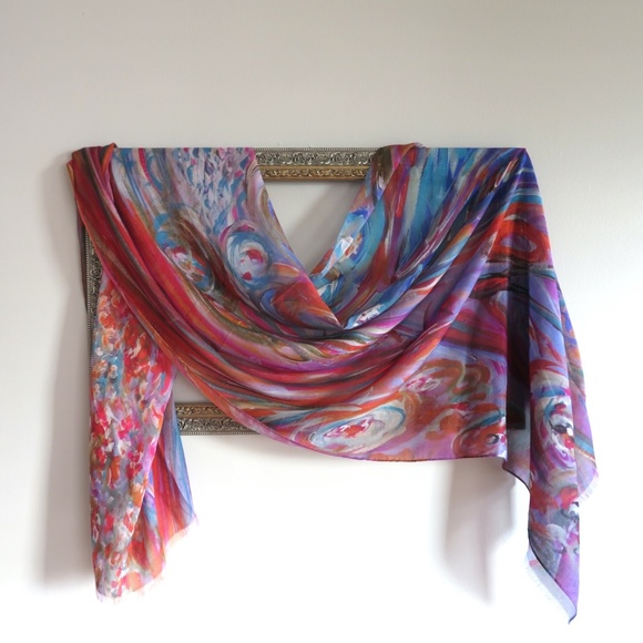 All Season Artist Modal Silk Multicoloured Scarf Wrap - Picture 4 of 9